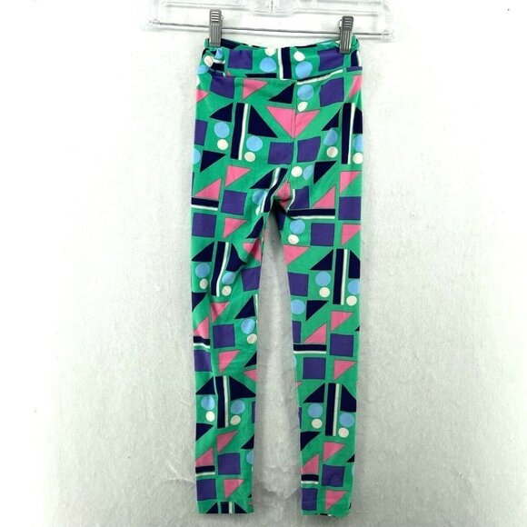 LuLaRoe Leggings Girls Sz L/XL Green Retro Geometric Shape Elastic Waist Stretch - Picture 2 of 12